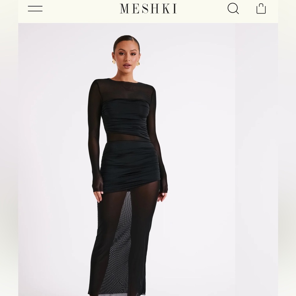 Meshki Elegant Black Sheer Long Sleeve Dress
